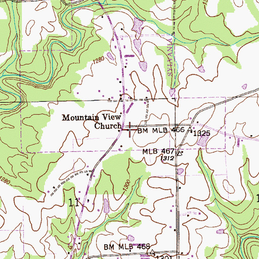 Topographic Map of Mountain View Church, AL