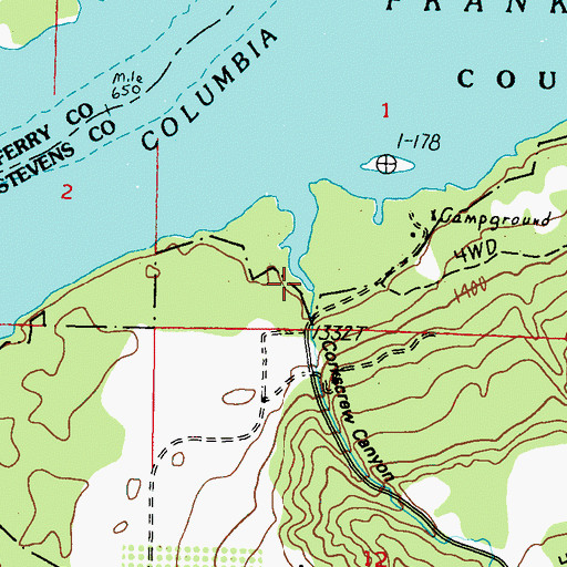 Topographic Map of Corkscrew Canyon, WA
