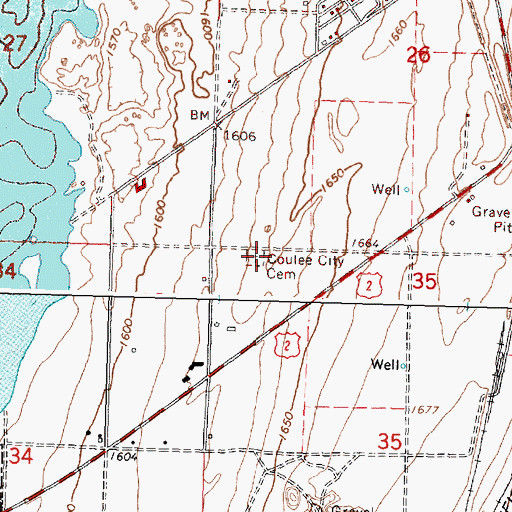 Topographic Map of Coulee City Cemetery, WA