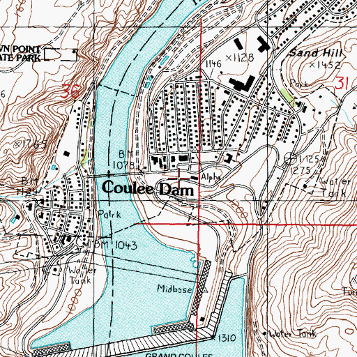 Topographic Map of Coulee Dam, WA