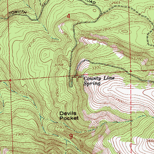 Topographic Map of County Line Spring, WA