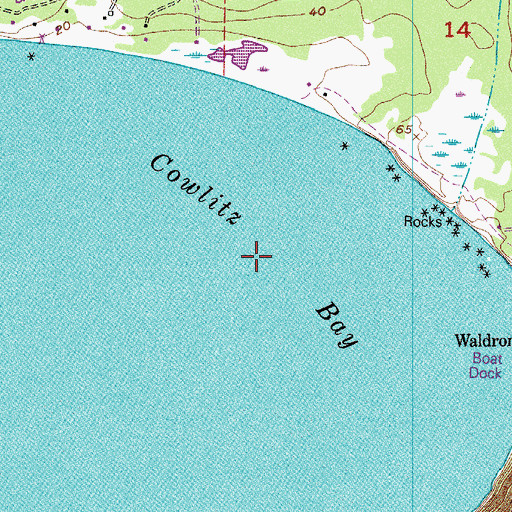 Topographic Map of Cowlitz Bay, WA