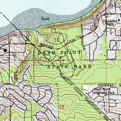 Topographic Map of Dash Point State Park, WA