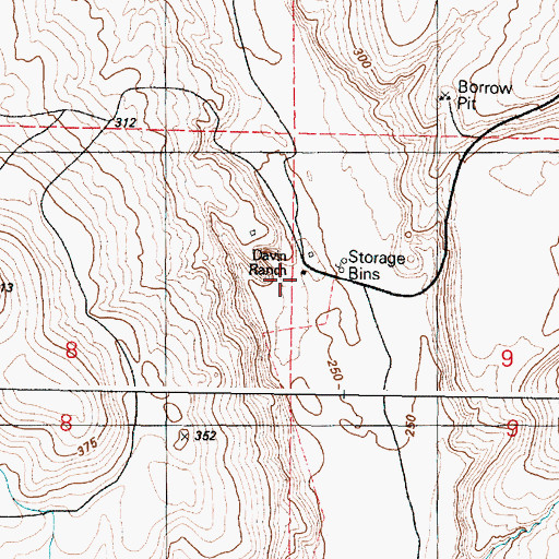 Topographic Map of Davin Ranch, WA