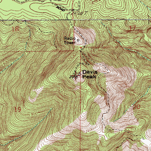 Topographic Map of Davis Peak, WA
