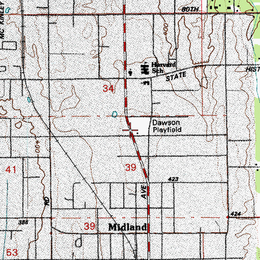 Topographic Map of Dawson Playfield, WA