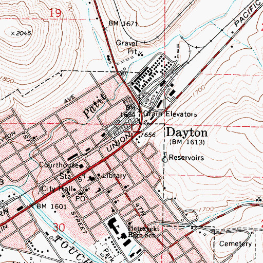 Topographic Map of Dayton, WA