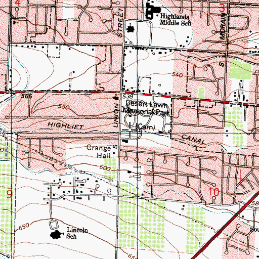 Topographic Map of Desert Lawn Memorial Park, WA