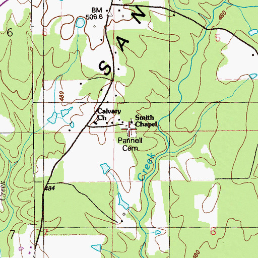 Topographic Map of Pannell Cemetery, AL