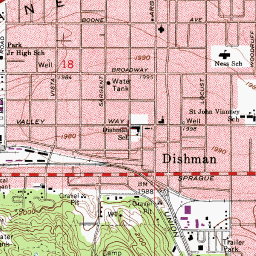 Topographic Map of West Valley City School, WA