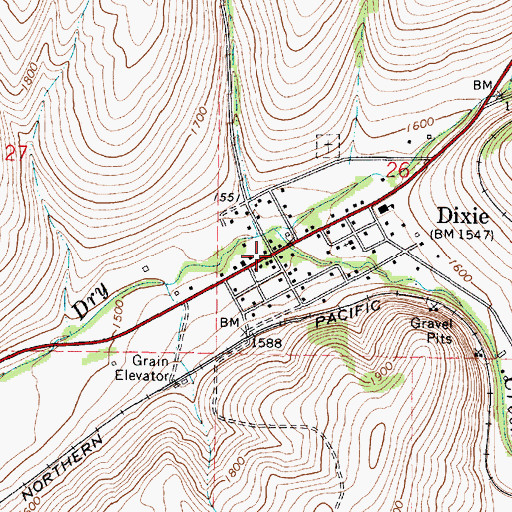 Topographic Map of Dixie, WA