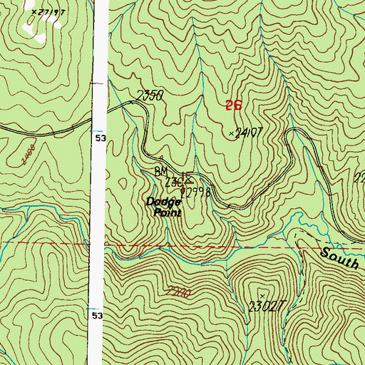 Topographic Map of Dodge Point, WA