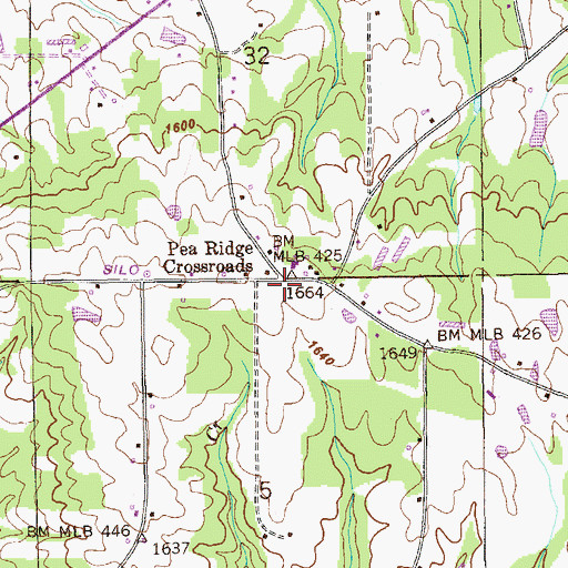 Topographic Map of Pea Ridge Crossroads, AL