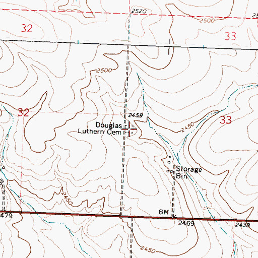 Topographic Map of Douglas Lutheran Cemetery, WA
