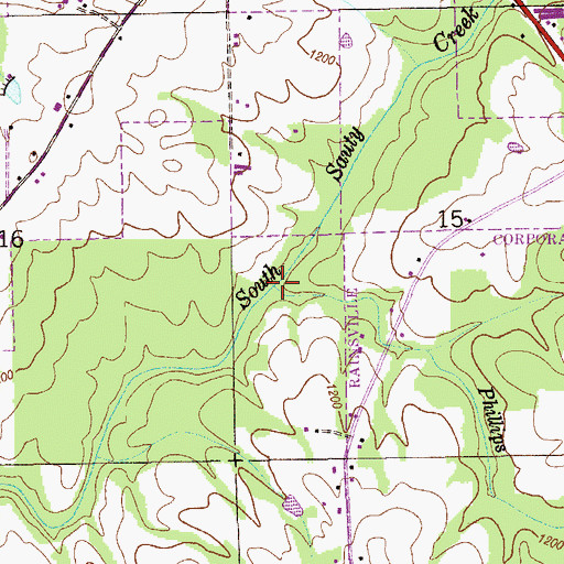 Topographic Map of Phillips Branch, AL