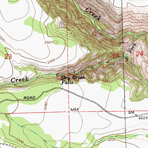 Topographic Map of Dry Creek Falls, WA