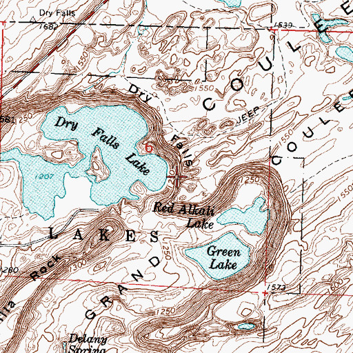 Topographic Map of Dry Falls, WA