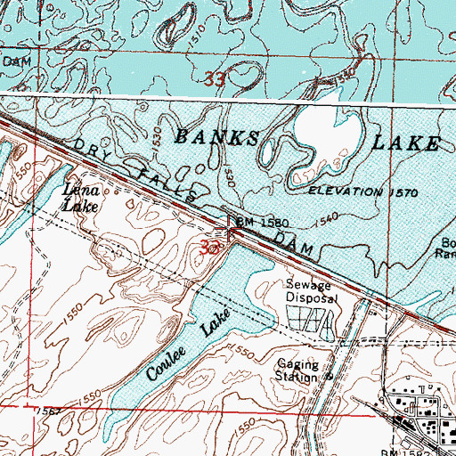 Topographic Map of Dry Falls Dam, WA