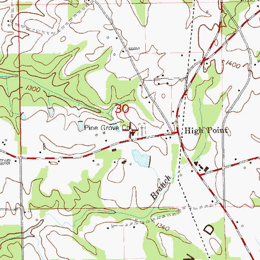 Topographic Map of Pine Grove Church, AL