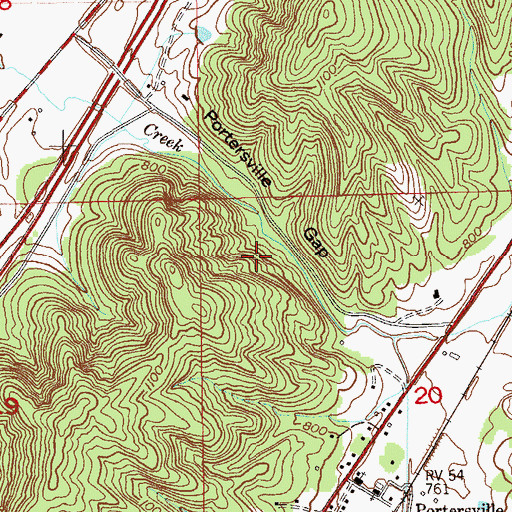 Topographic Map of Portersville Gap, AL