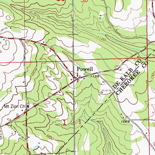 Topographic Map of Powell, AL