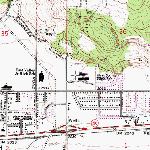 Topographic Map of East Valley High School, WA
