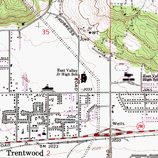 Topographic Map of Eastvalley Middle School, WA