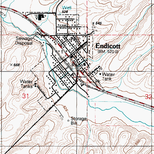 Topographic Map of Endicott, WA