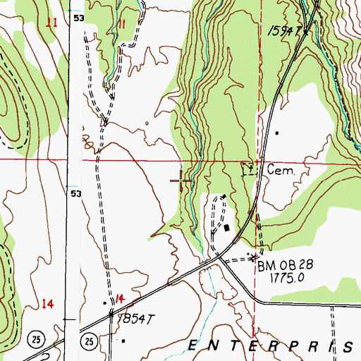 Topographic Map of Enterprise Cemetery, WA