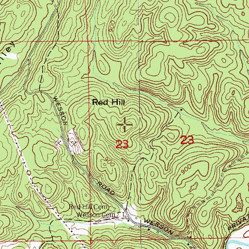 Topographic Map of Red Hill, AL