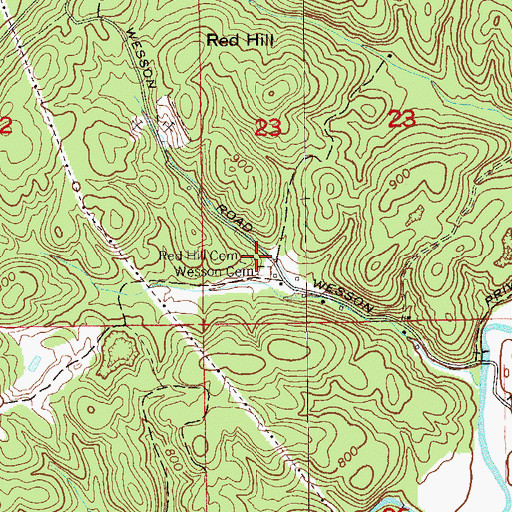 Topographic Map of Red Hill Cemetery, AL