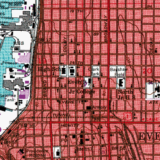 Topographic Map of Everett Junior College, WA