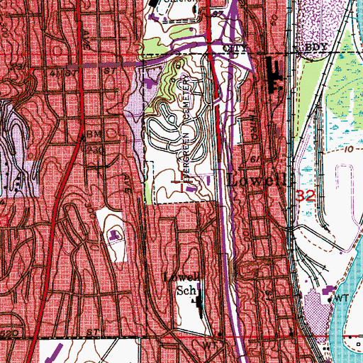 Topographic Map of Evergreen Cemetery, WA