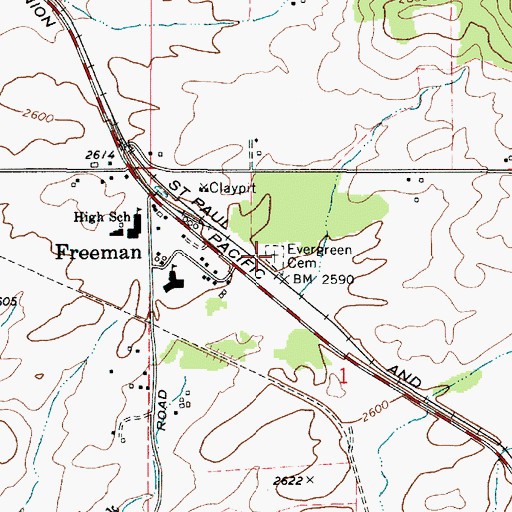 Topographic Map of Evergreen Cemetery, WA