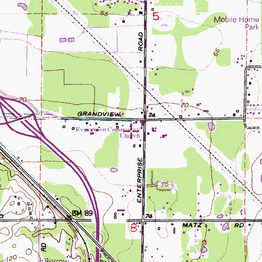 Topographic Map of Evergreen Community Church, WA