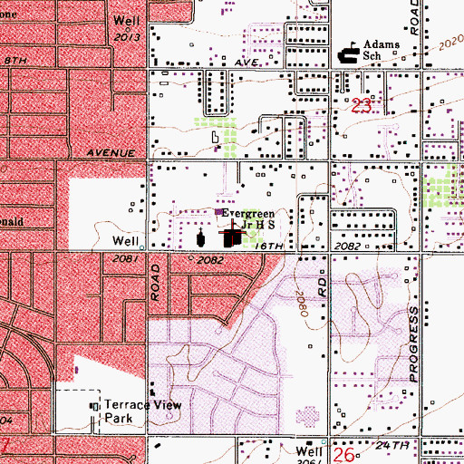 Topographic Map of Evergreen Middle School, WA