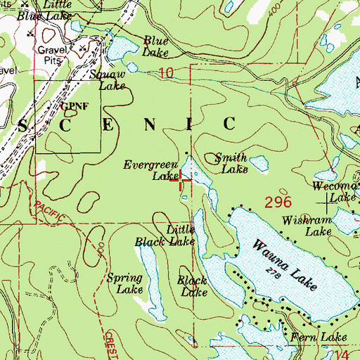 Topographic Map of Evergreen Lake, WA