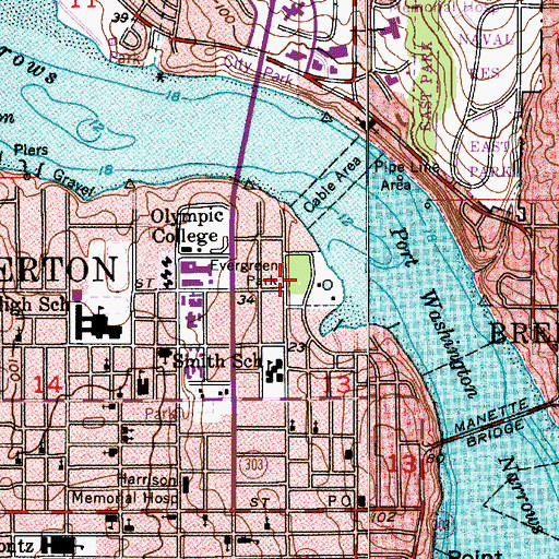 Topographic Map of Evergreen Park, WA