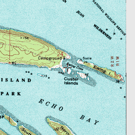 Topographic Map of Ewing Cove, WA