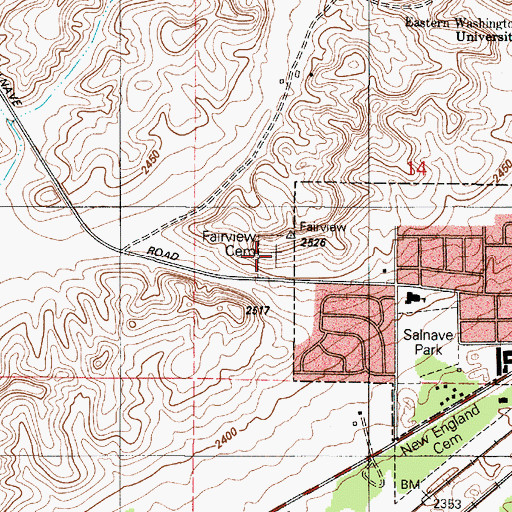 Topographic Map of Fairview Cemetery, WA