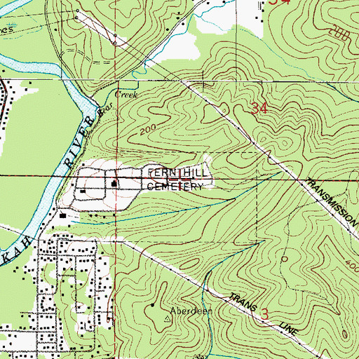 Topographic Map of Fern Hill Cemetery, WA