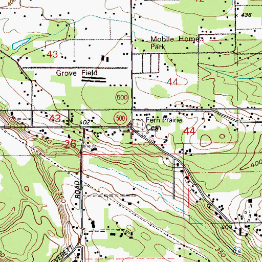 Topographic Map of Fern Prairie Cemetery, WA