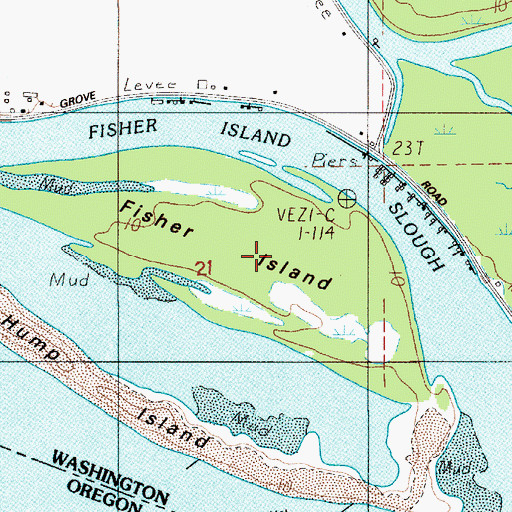 Topographic Map of Fisher Island, WA
