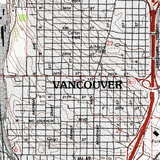 Topographic Map of Fort Vancouver High School, WA