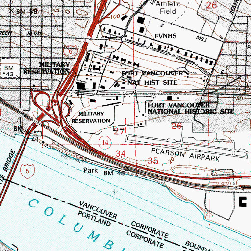 Topographic Map of Fort Vancouver National Historic Site, WA