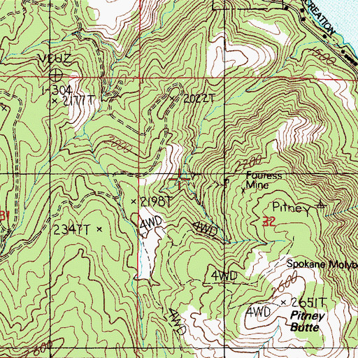 Topographic Map of Fouress Mine, WA