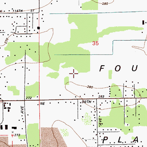 Topographic Map of Fourth Plains, WA