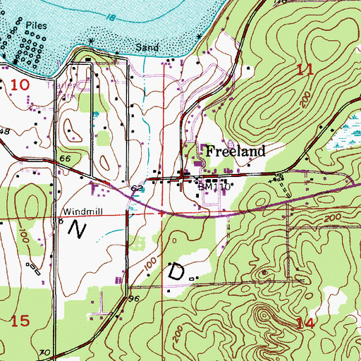 Topographic Map of Freeland, WA