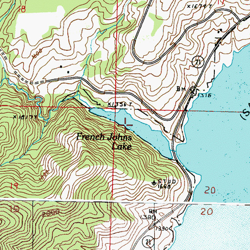 Topographic Map of French Johns Lake, WA