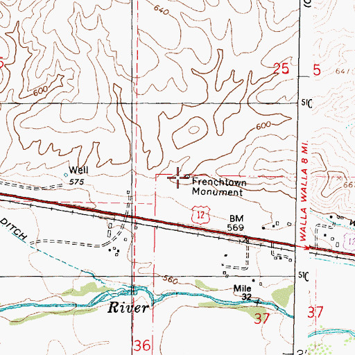 Topographic Map of Frenchtown Monument, WA